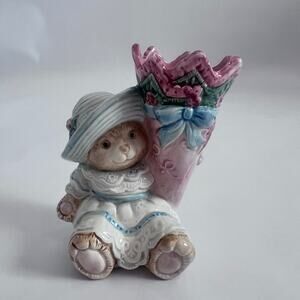 FITZ & FLYOD VINTAGE CERAMICS HYDRANGEA BEAR BUD VASE COLLECTIBLE HAND PAINTED